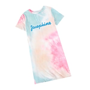 Custom Text Pink or Blue Tiedye Shirt Dress, Bachelorette Party Matching Outfits, Tiedye Crewneck Short Sleeve T-Shirt Dress, Beach Coverup