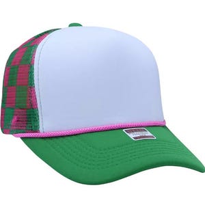 Personalized Checkered Print Two Tone Trucker Hats, Custom Text Check Print Mesh Trucker Hats, Bachelorette Party Favors, Logo, Sports Cap image 6