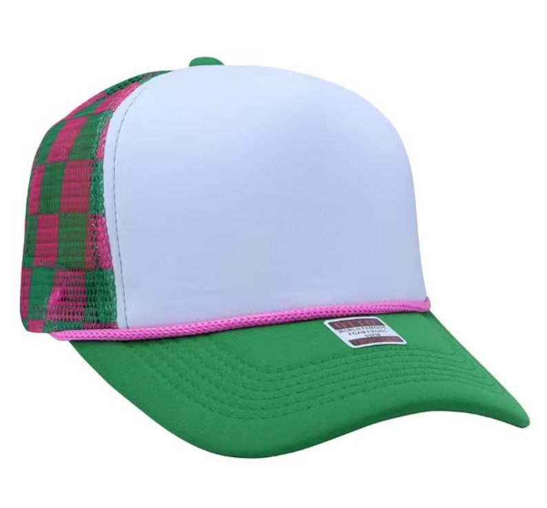 Personalized Checkered Print Two Tone Trucker Hats, Custom Text Check Print Mesh Trucker Hats, Bachelorette Party Favors, Logo, Sports Cap image 6