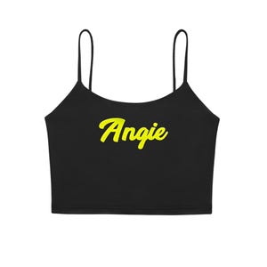 Custom Text Spaghetti Strap Crop Top, Personalized Workout Gym Top, Business Logo Cami Crop Top, Bachelorette Party Matching Shirts, Design