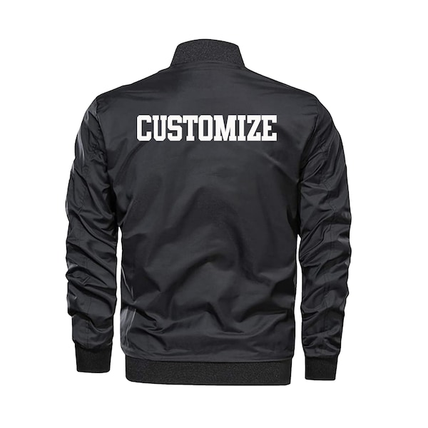 MENS CUSTOM Schwarze leichte Bomberjacke - Langarm-Reißverschluss Herren Schwarze Bomberjacke - Klassische Personalize Bomberjacke, Business-Logo