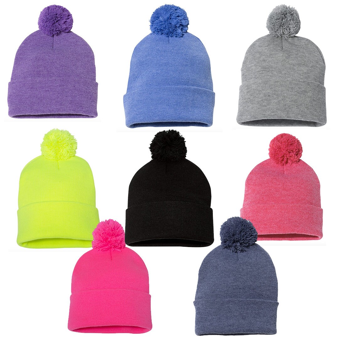 Custom Pom Pom Beanie Personalized Embroidered Beanieunisex Etsy