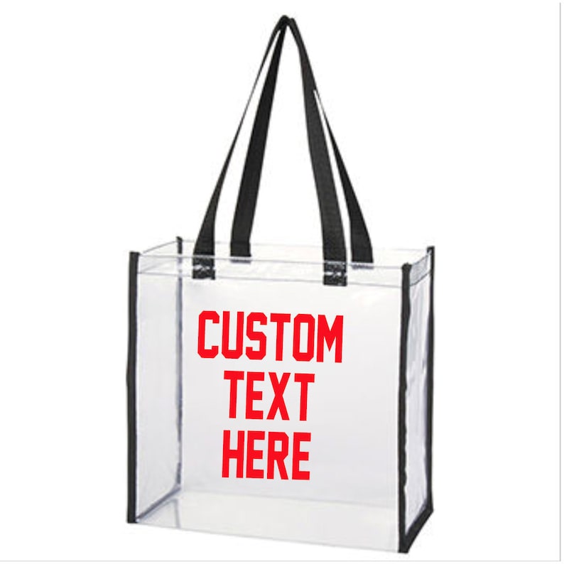 Choose Font Choose Text CUSTOM TEXT Clear Tote Bag with Black Piping Custom Clear Top Handle Tote Bag Customize Trendy Grocery Bag