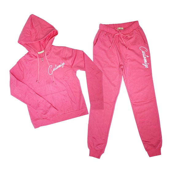 Personalized Pink Jogger Set, Hot Pink Zip up Hoodie and Sweatpants Combo  Set, Monogram Bachelorette Party Lounge Outfits, Matching Set - Etsy