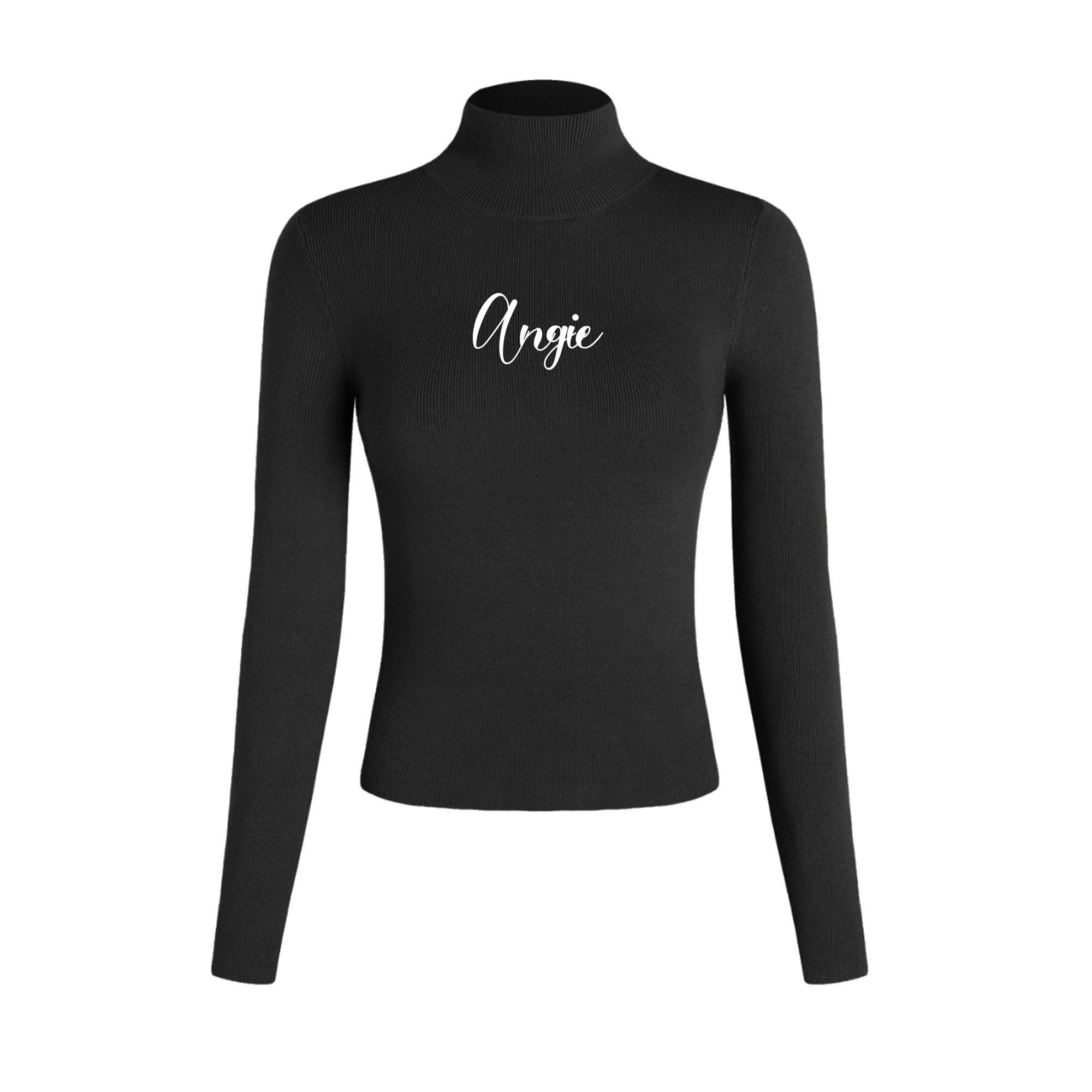 Customized Embroidered Mock Neck Long Sleeve Shirt, Personalized