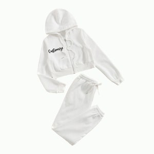 Customized White Lounge Set, White Oversized Cropped Hoodie Drawstring Pants, Wedding Day Getting Ready Outfit, Personalized Honeymoon Set