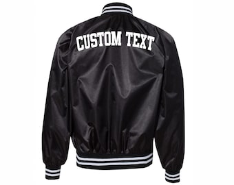 UNISEX Custom Varsity Black Bomber Jacke- Long Sleeve Zip Up Black Varsity Sportjacke- Leichte Bomber- Personalisierte Varsity Jacke