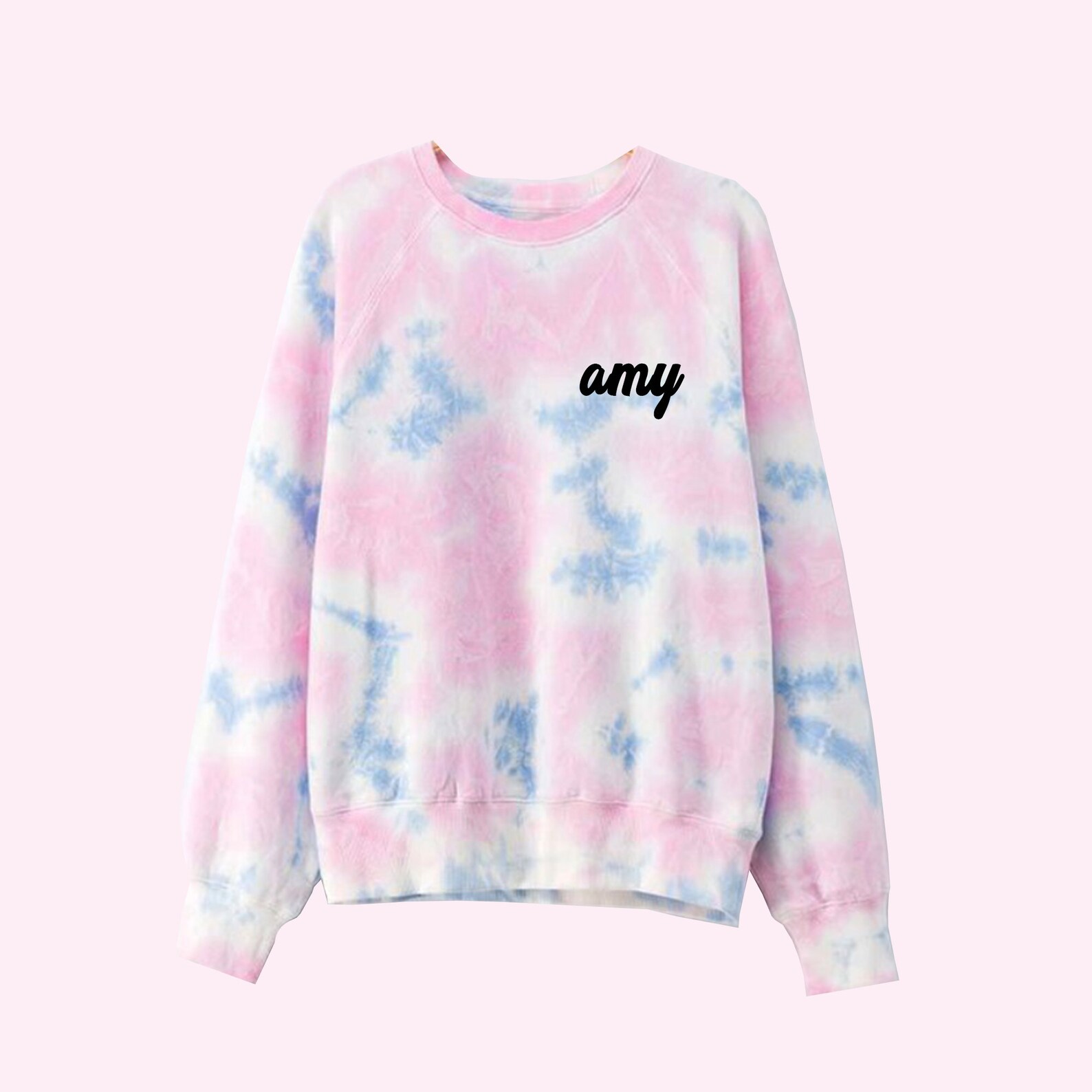 Fleece Blended Crewneck Sweatshirt Coral Dream Pink and Blue Tie Dye
