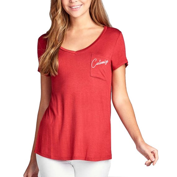 CUSTOM TEXT Any Color V-neck Pocket T-shirt Personalize Pocket - Etsy