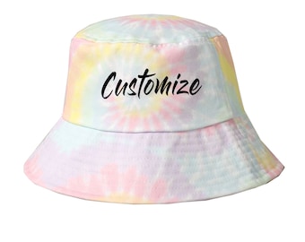 Personalized Rainbow Pastel Tie Dye Bucket Hat, Custom Embroidery Sun Hats, Bachelorette Party Favors, Gifts for Bridesmaids from Bride