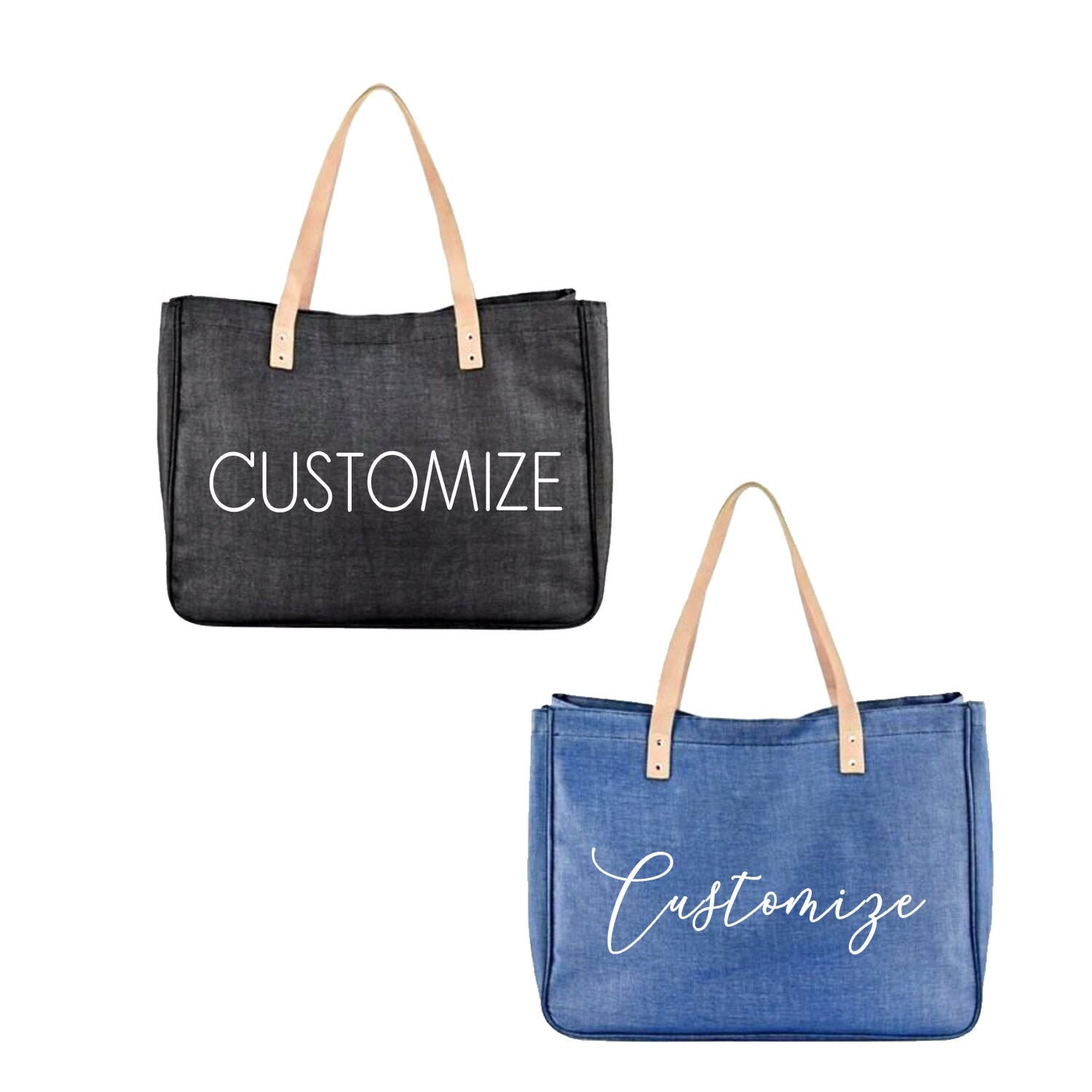 CUSTOM TEXT Large Canvas Tote Denim 