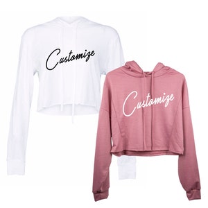 Custom Womens Cropped Hoodie, Lightweight Hooded Crop Sweater, Long Sleeve Blush or White Hoodie- Bachelorette Sweatshirts, Lounge Top