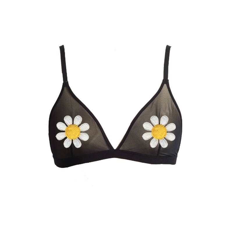 Sheer Mesh Bralette Daisy Pasties Black Sheer Bralette Daisy Etsy