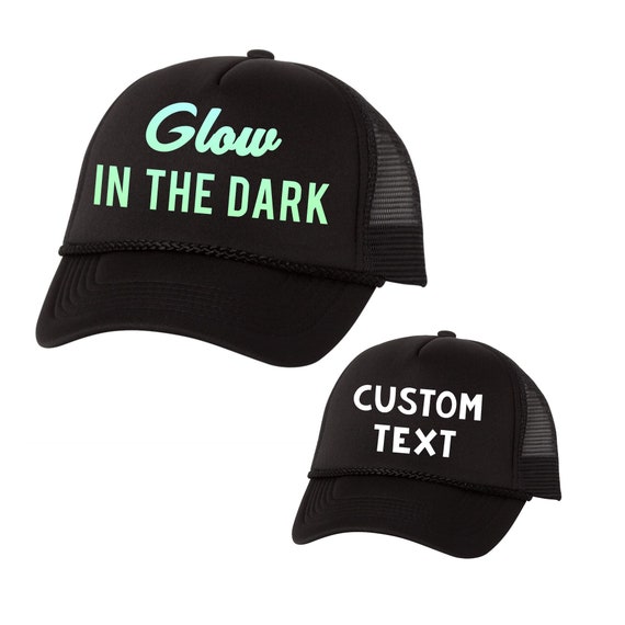 CUSTOM TEXT Glow in the Dark All Black Trucker Hat Youth or Adult