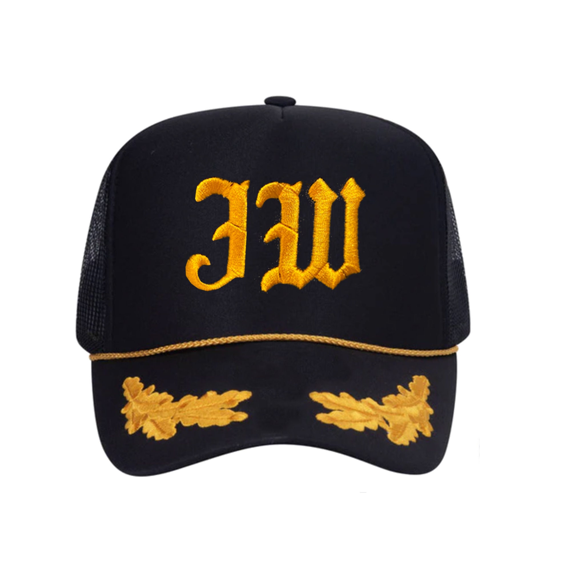 CUSTOM TEXT Nautical Hat- Black Gold Captain Hat- Yacht Sailor Customize or Personalize Sailor Captain Adjustable Snapback Hat- Boating Hat
