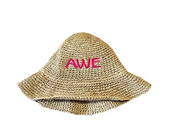 Sombrero de paja bordado personalizado, sombrero de sol con ala de paja trenzada y monograma personalizado, regalos de despedida de soltera, regalo de playa para ella