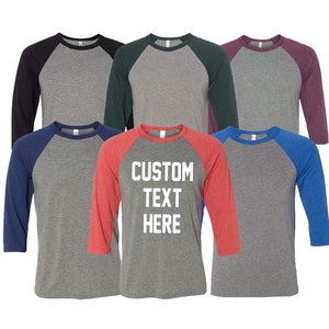 Custom Text UNISEX Any Color Heather Grey Comfortable Crewneck Raglan Game Day T-shirt- Pick Color and Personalize Baseball Tee- Sports Tee