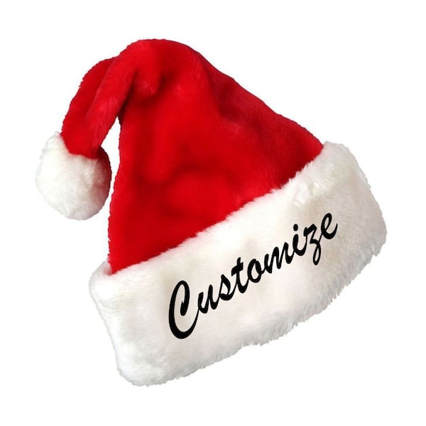 Custom Text Embroidery Name or Personalization Red Plush Santa Hat- Custom Santa hat- Funny Gift for Christmas- Embroidered Santa hat