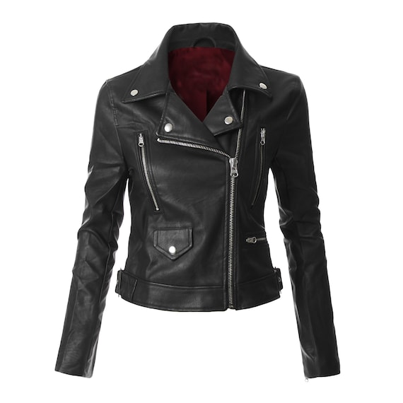 CUSTOM TEXT Black Leather Crop Jacket- Personalize Black Moto Faux