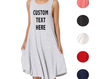 CUSTOM TEXT Many Colors Flowy Tunic Tank Dress- Customized Bachelorette Beach Dress Coverup- Casual Flowy Tank Top Dress- Custom  Cover Up