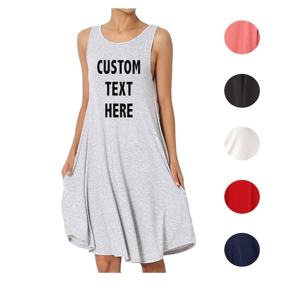 CUSTOM TEXT Many Colors Flowy Tunic Tank Dress- Customized Bachelorette Beach Dress Coverup- Casual Flowy Tank Top Dress- Custom  Cover Up