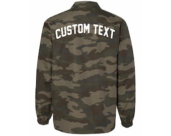 Custom Text Men Camo Jacket, Mens Coach Jacket, Lightweight Camouflage Jacket, Personalized Mens Windbreaker, Windbreaker Coach’s Jacket