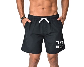 CUSTOM TEXT Men's Swim Shorts- Design Your Own Mens Board Shorts- Mens Swim Trunks with Custom Text- Personalize Your Own Mens Swim Shorts