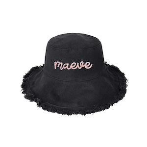 Benutzerdefinierter Text Übergroßer Distressed Bucket Hat, Bachelorette Party Favors, Strandurlaub, personalisierte Distressed Sun Cap mit ausgefranstem Rand, Logo