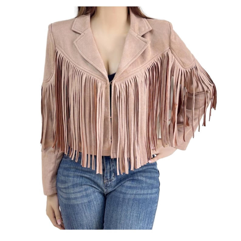 Customized Embroidery Suede Fringe Jacket, Boho Music Festival Country Concert Fringe Jacket, Bachelorette Party Western Outfit, Open Front image 2