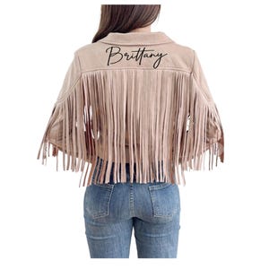 Customized Embroidery Suede Fringe Jacket, Boho Music Festival Country Concert Fringe Jacket, Bachelorette Party Western Outfit, Open Front image 1