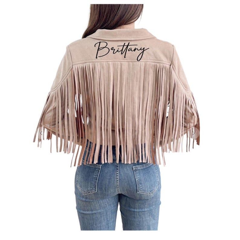 Customized Embroidery Suede Fringe Jacket, Boho Music Festival Country Concert Fringe Jacket, Bachelorette Party Western Outfit, Open Front image 1