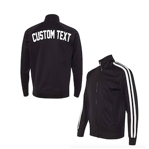 UNISEX CUSTOM Black and White Track Jacket- Poly Active Jacket Unisex- Customize Your Own Track Jacket- Black with White Stripes- Custom