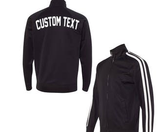 UNISEX CUSTOM Black and White Track Jacket- Poly Active Jacket Unisex- Customize Your Own Track Jacket- Black with White Stripes- Custom