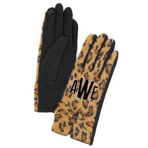 Monogram initialen Leopard handschoenen-Womens Animal Print Smart Touch handschoenen-gepersonaliseerde kous Stuffer voor haar-rijden handschoenen
