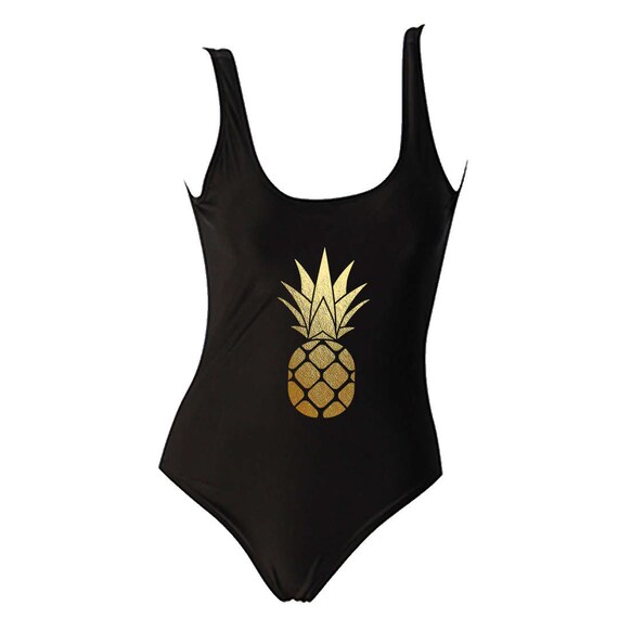 One Piece Black and GOLD Big Pineapple Monokini Swimsuit | Etsy