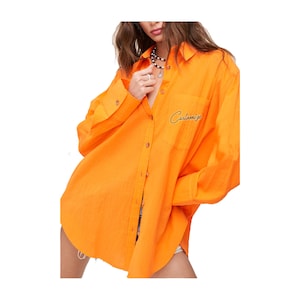 Custom Text Oversized Button Down, Flowy Beach Long Sleeve Coverup, Bachelorette Party, Beach Vacation, Lightweight Button Down Shirt
