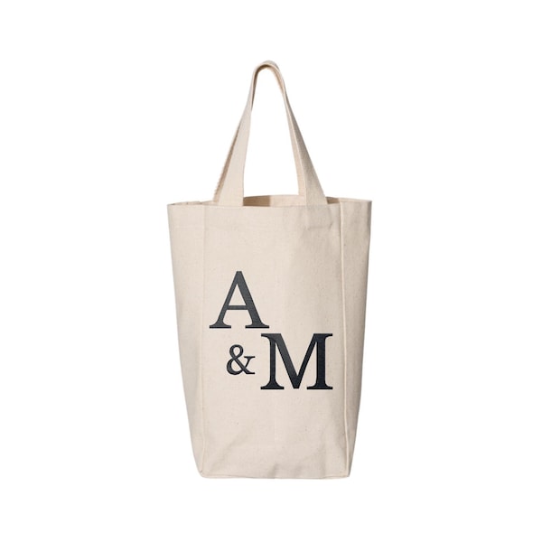 Personalized Wine Champagne Canvas Tote, Business Logo, Custom Text Gift for Party Favors, Monogram One or Two Bottle Bag, Beverage Carrier