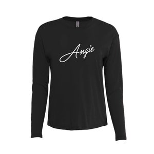 CUSTOM TEXT Any Color Relaxed Comfortable Long Sleeve T-shirt- Pick Color Personalized Tee Women&#39;s Lightweight Long Scoop Gift for Her