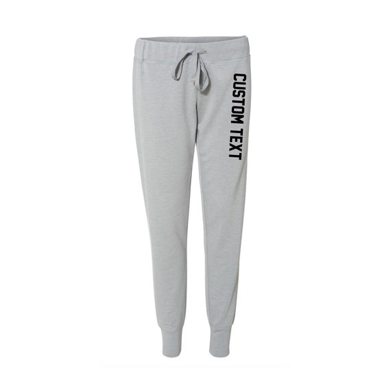 Personalized Light Grey Joggers, Womens Custom Text Saying Heather Grey  Drawstring Lounge Pants, Sports Gym Workout Lightweight Jogger 