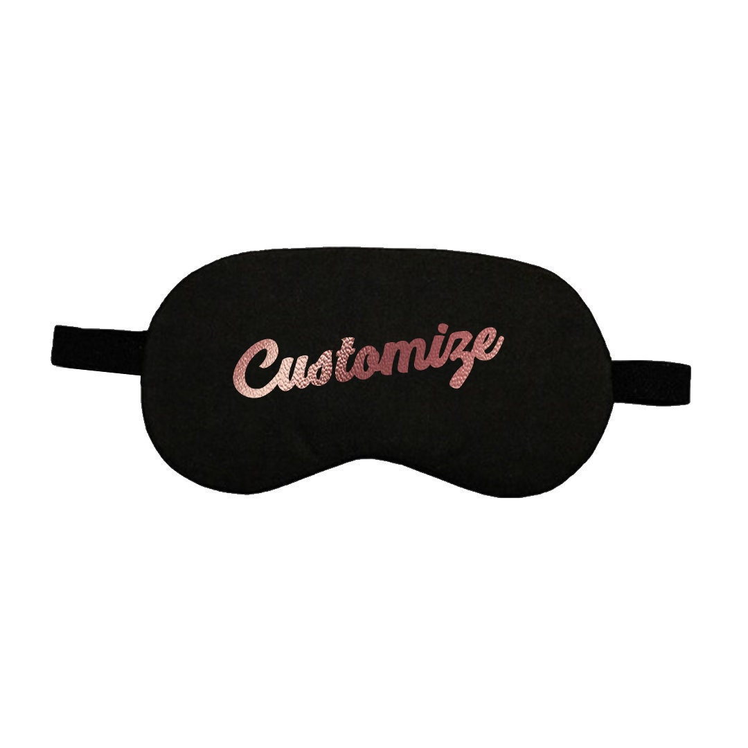 Custom Text Black Satin Eye Mask Airplane Flight Personalized Sleepover Sleep Mask Eye Cover