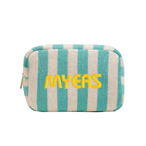Personalisierte gestickte Cabana Striped Terry Kosmetiktasche, Junggesellinnenabschied maßgeschneiderte Kulturtaschen, Logo Stripe Kosmetiktasche Tasche