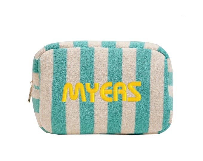 Personalized Embroidered Cabana Striped Terry Cosmetic Bag, Bachelorette Party Customized Toiletry Bags, Logo Stripe Cosmetic Pouch Bag