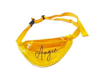 Customized Deluxe Clear Fanny Pack, Personalized Text Name See Through Bright Colorful Belt Bags, Bachelorette Party Bags, Business Logo