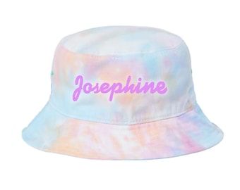Personalized Tie Dye Bucket Hat, Custom Embroidery Pastel Sun Hats, Bachelorette Party Favors, Gifts for Bridesmaids from Bride, Beach Cap