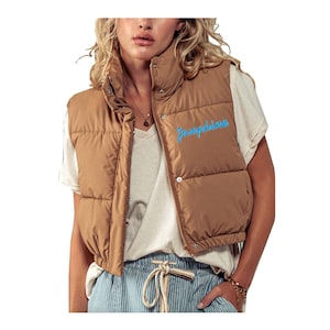 Personalized Neutral Puffer Vest, Gift for Her from Parents Padding Puffer Vest with Custom Embroidery, Business Logo, Customized Apparel