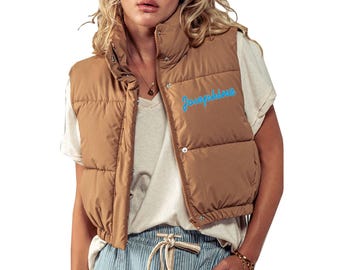 Chaleco acolchado personalizado en color neutro, regalo para ella de parte de sus padres Chaleco acolchado con bordado personalizado, logotipo comercial, ropa personalizada