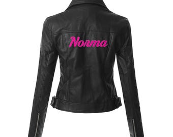 CUSTOM TEXT Black Leather Crop Jacket- Personalize Black Moto Faux Leather Jacket- Gift for Her- Choose Font Buttery Soft Faux Leather Moto