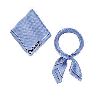Customized Blue Dot Satin Scarf, Personalized Baby Blue Neck Bandana, Something Blue Large Square Scarf or Neckerchief, Gift for Her Wedding
