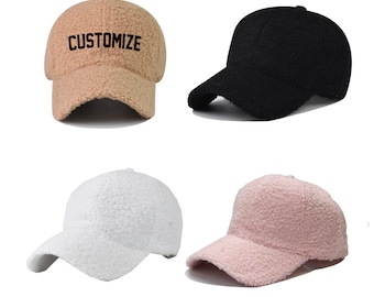 Casquette de baseball Sherpa Teddy personnalisée, casquette de père de baseball brodée de texte personnalisé brodée de sherpa, cadeau pour elle de sa part, chapeaux assortis de groupe