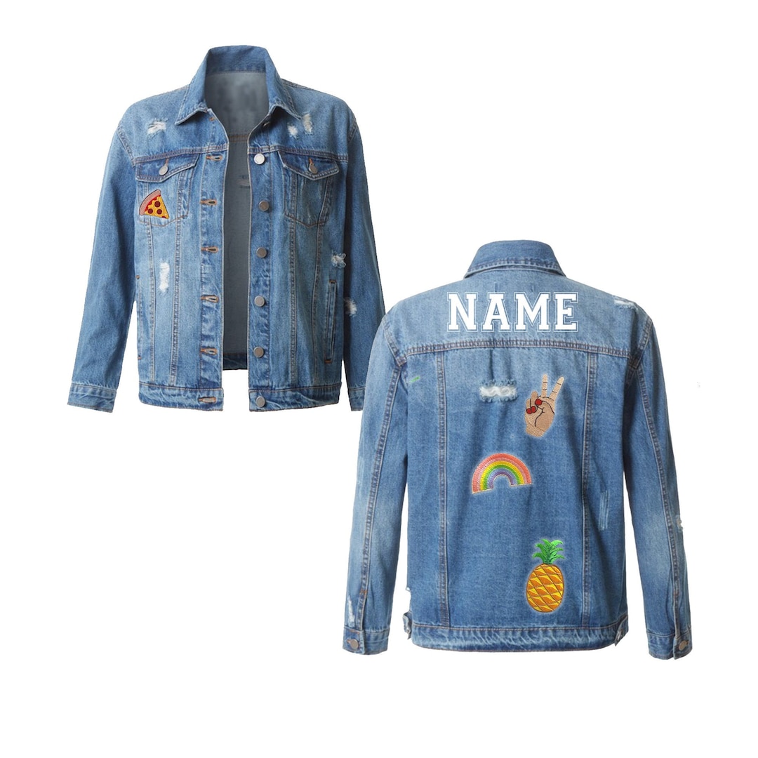 Personalized Denim Jacket With Patches, Customized Jean Patch Jacket